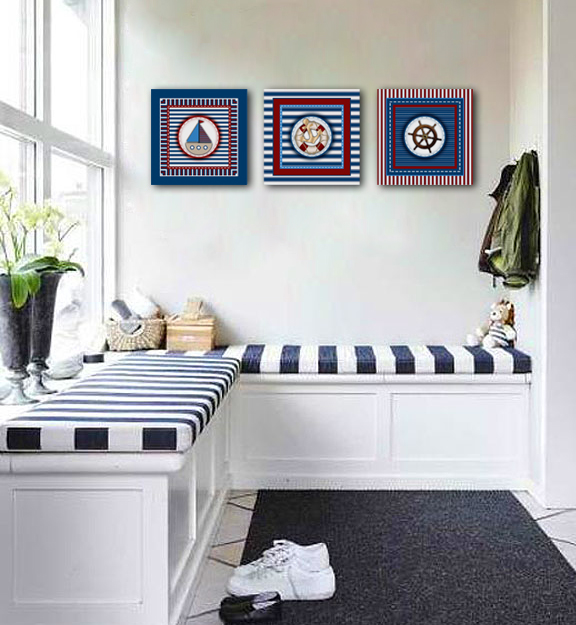 Conjunto Kit com 3 Quadros Náuticos Decorativos Linha Náutica Marinheiro - Mar 4