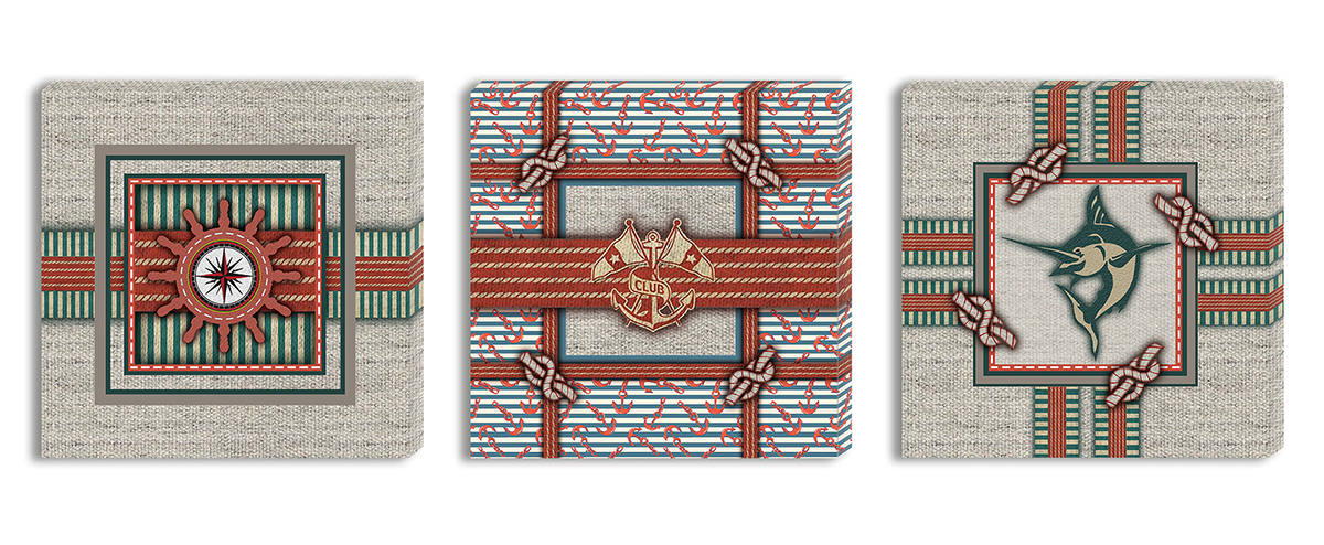 Conjunto Kit com 3 Quadros Náuticos Decorativos Linha Náutica Marinheiro - Mar 5
