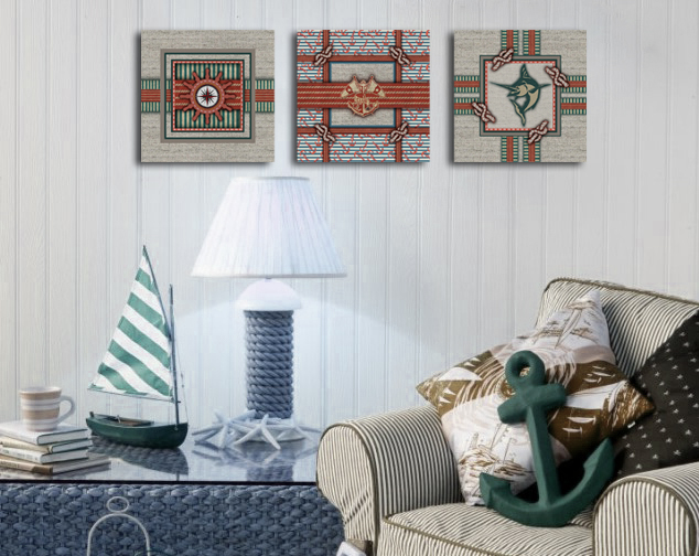 Conjunto Kit com 3 Quadros Náuticos Decorativos Linha Náutica Marinheiro - Mar 5