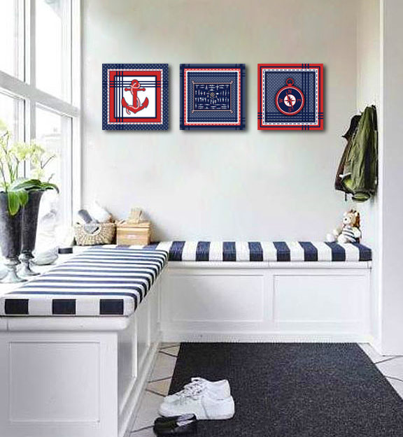 Conjunto Kit com 3 Quadros Náuticos Decorativos Linha Náutica Marinheiro - Mar 6