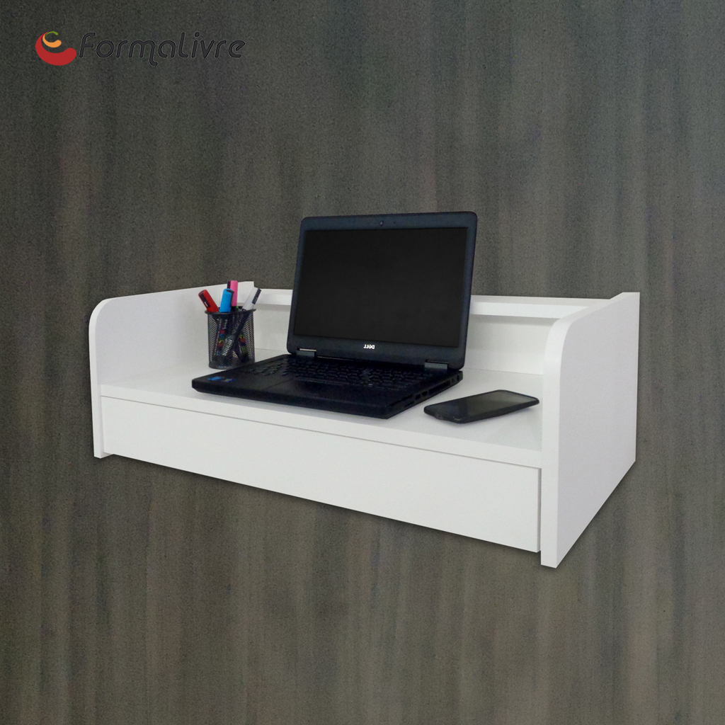 Escrivaninha Bancada Suspensa com Gaveta Mesa Notebook Branco