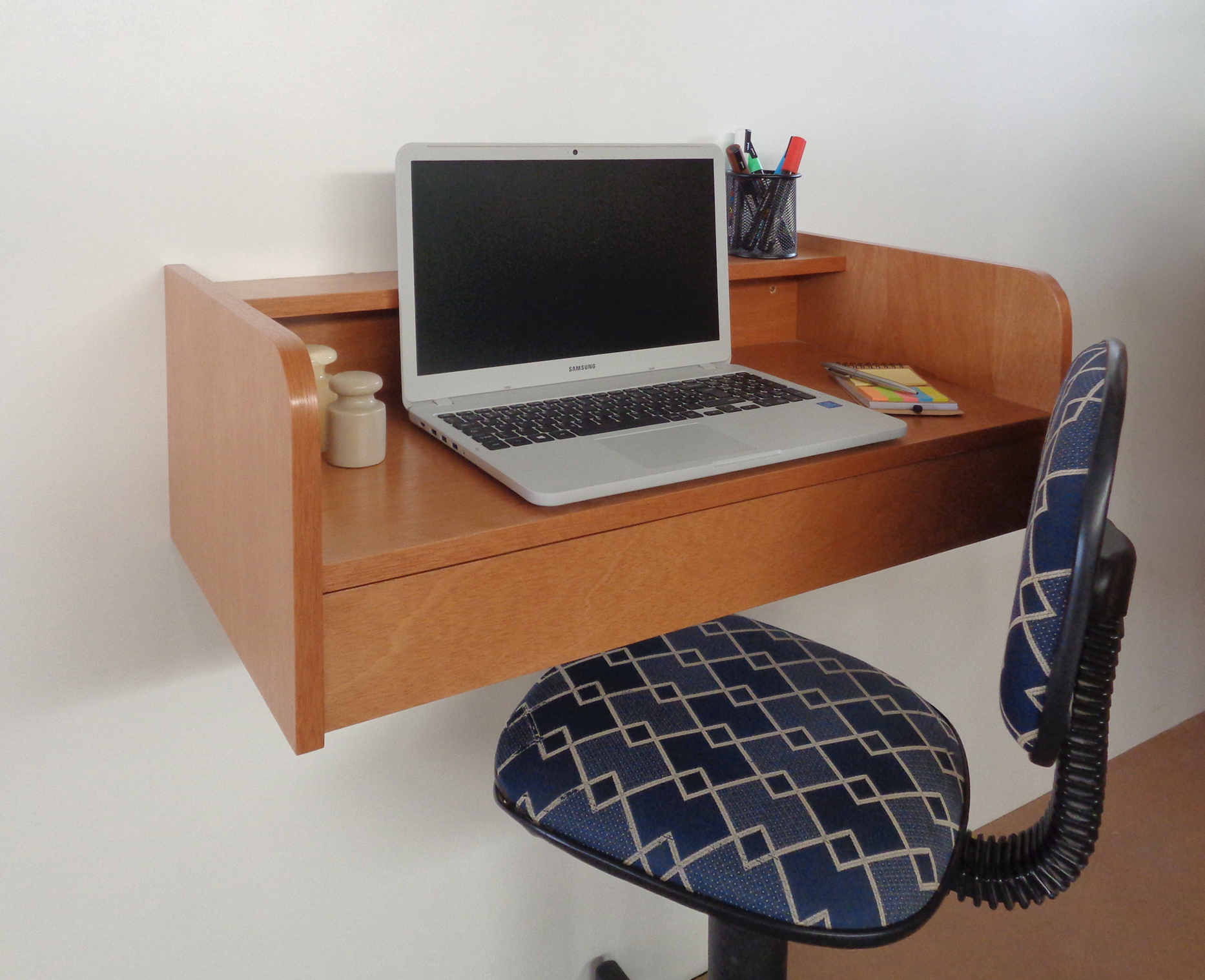 Escrivaninha Bancada Suspensa com Gaveta Mesa Notebook Madeira Natural