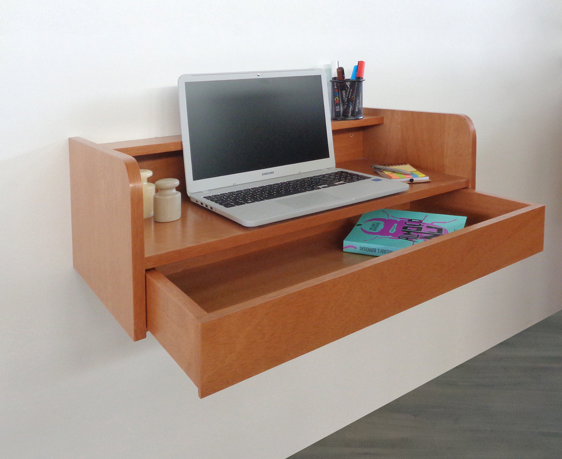 Escrivaninha Bancada Suspensa com Gaveta Mesa Notebook Madeira Natural