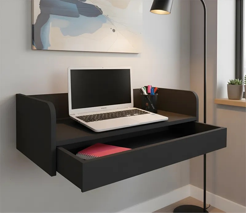Escrivaninha Bancada Suspensa com Gaveta Mesa Notebook Preto