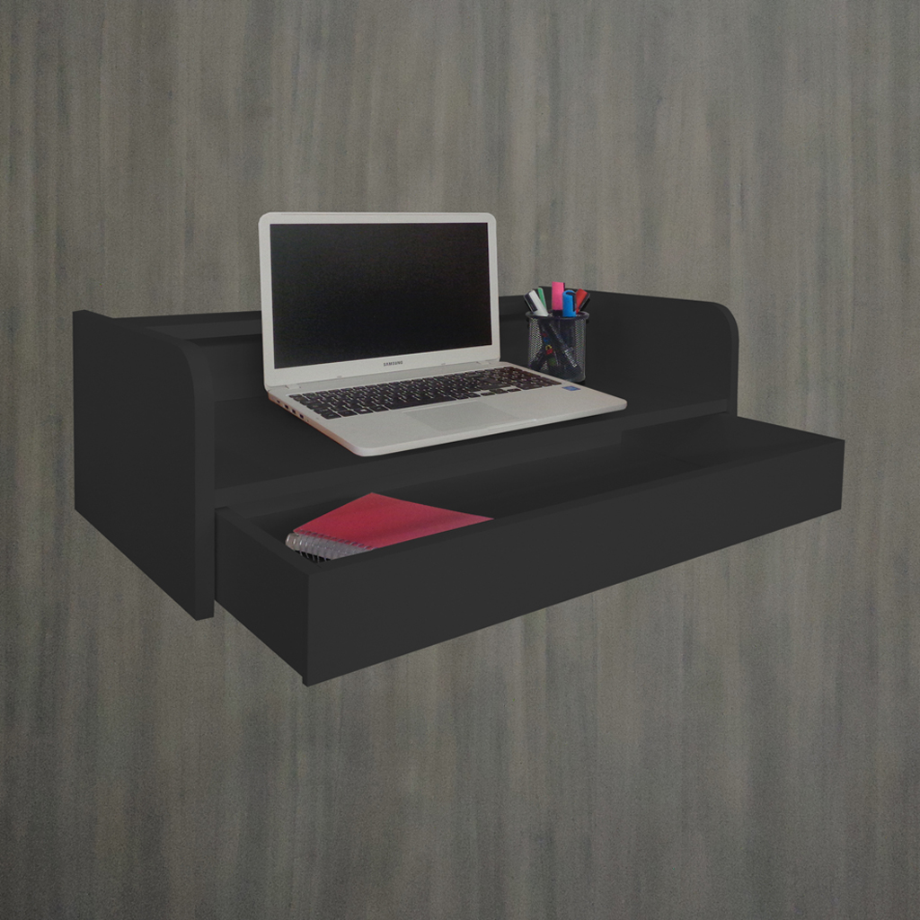 Escrivaninha Bancada Suspensa com Gaveta Mesa Notebook Preto