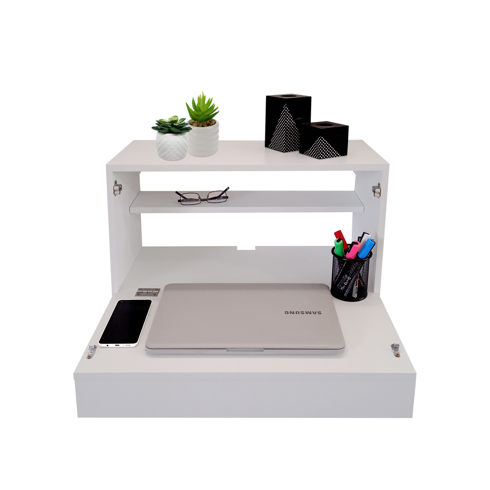Escrivaninha Suspensa Bancada Compacta com Gaveta Mesa para Notebook Branco Laca