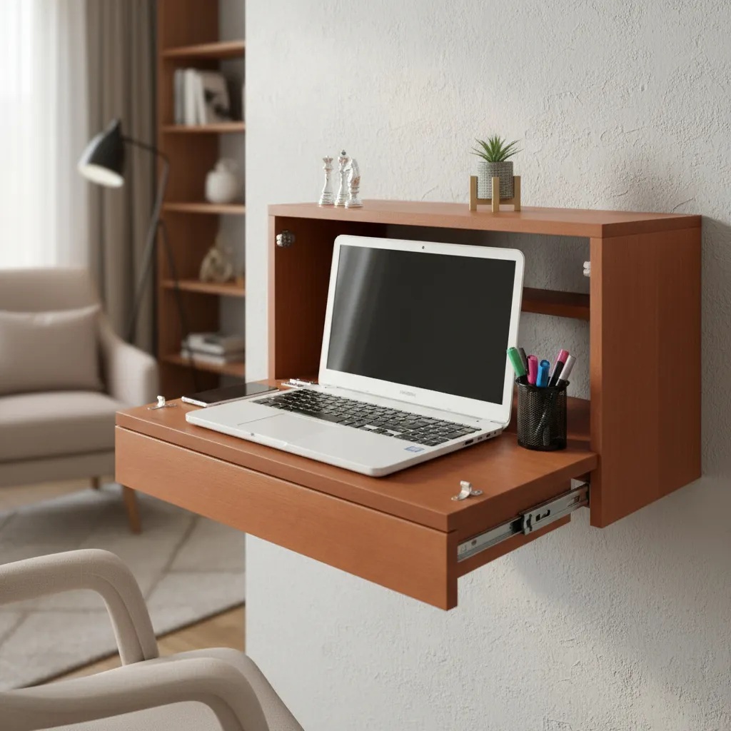 Escrivaninha Suspensa Bancada Compacta com Gaveta Mesa para Notebook Madeira Natural Curupixa