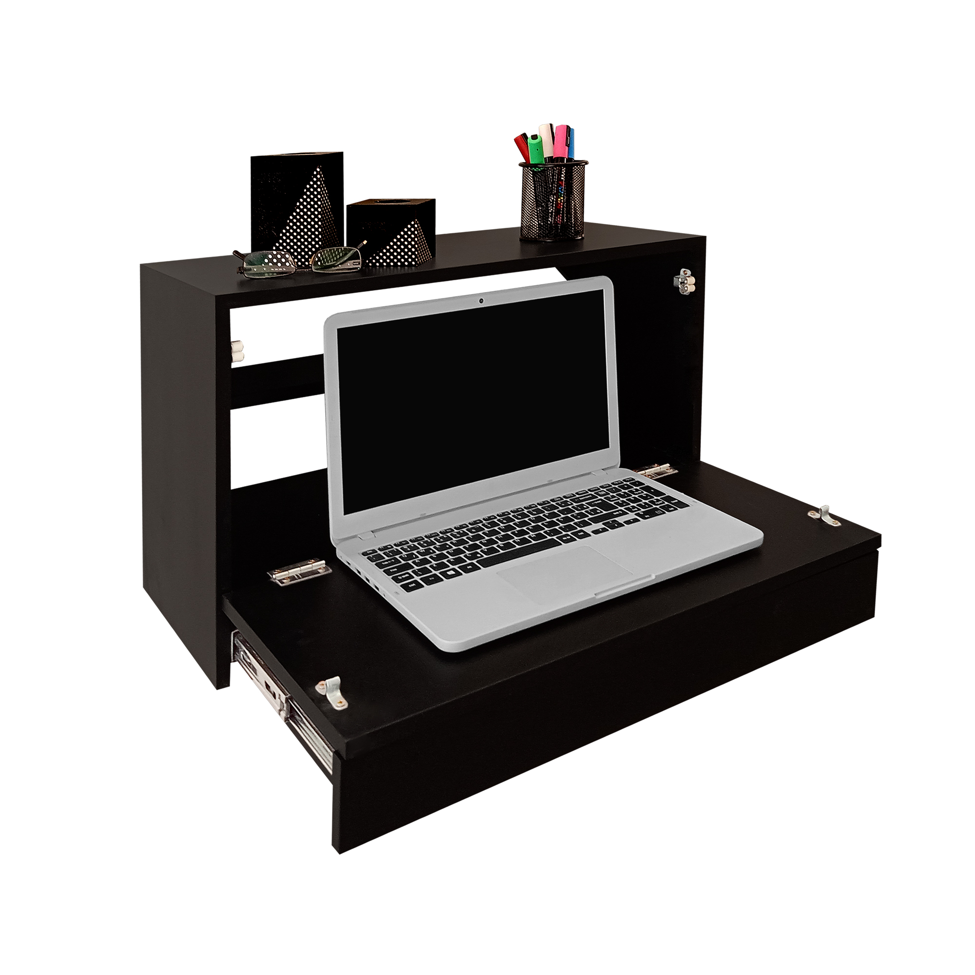 Escrivaninha Suspensa Bancada Compacta com Gaveta Mesa para Notebook Preto Laca