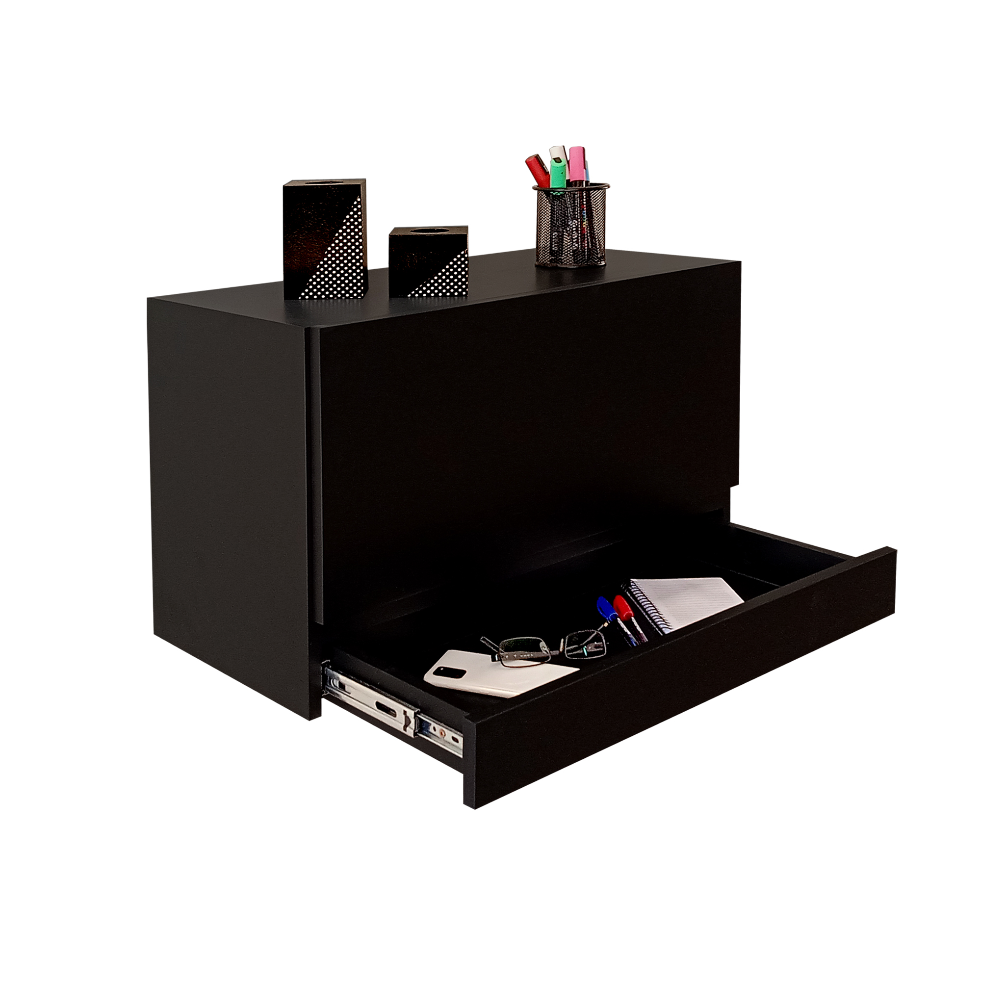 Escrivaninha Suspensa Bancada Compacta com Gaveta Mesa para Notebook Preto Laca