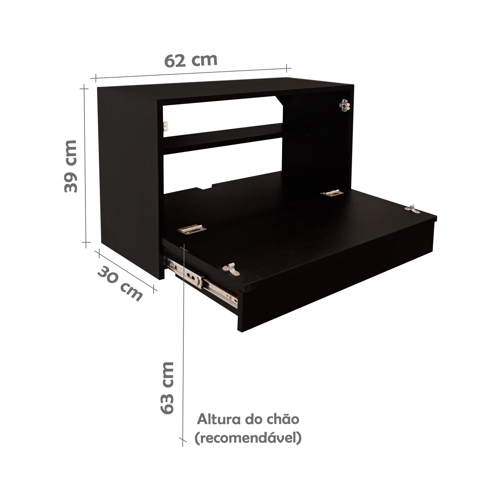 Escrivaninha Suspensa Bancada Compacta com Gaveta Mesa para Notebook Preto Laca