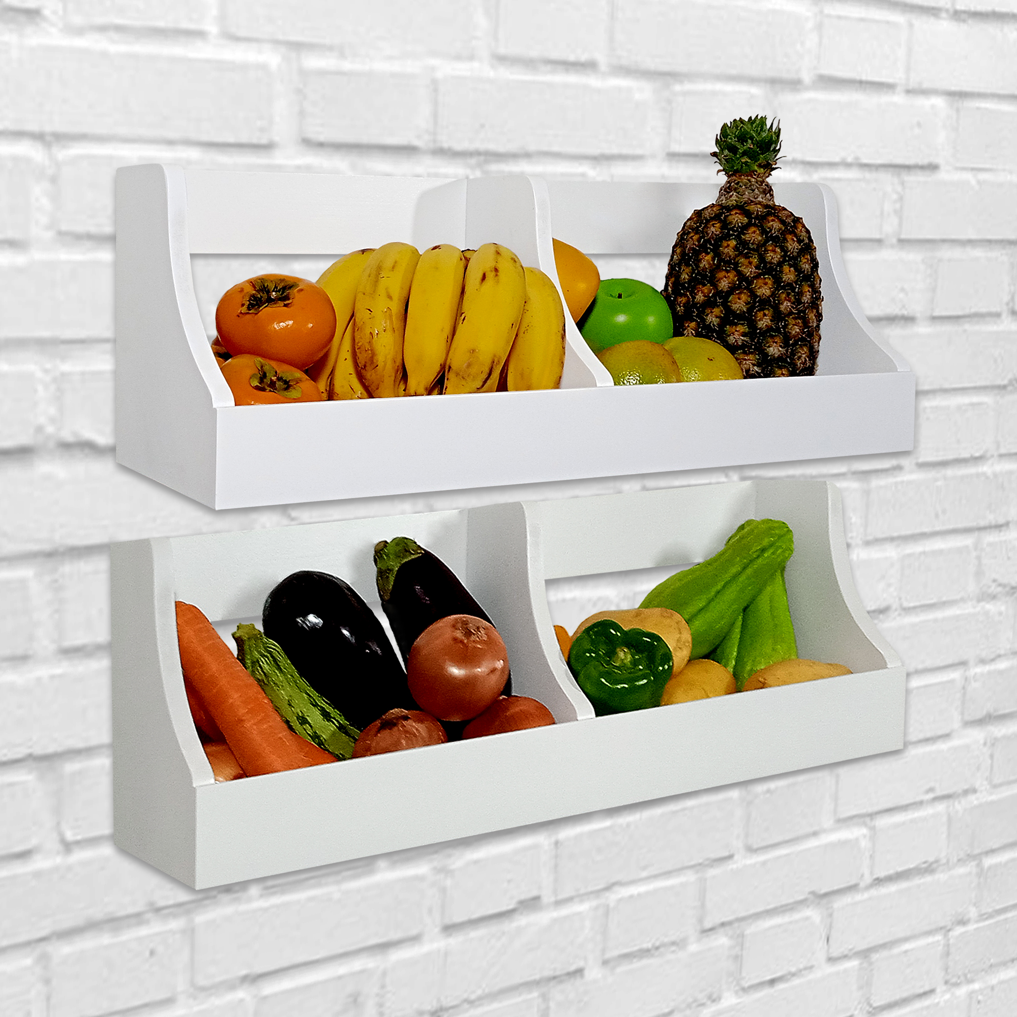 Fruteira Suspensa de Parede Prateleira Porta Legumes Cozinha em Madeira Branco Laca