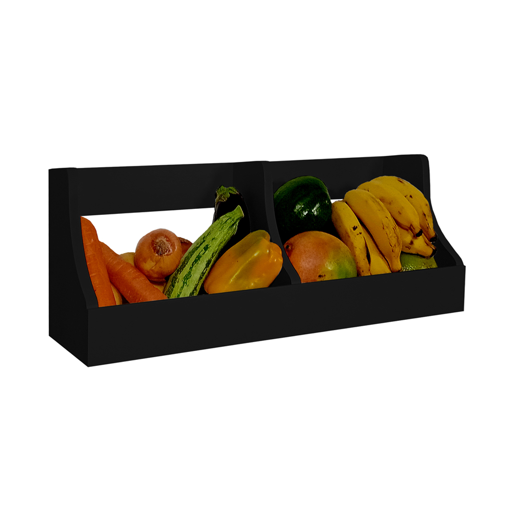 Fruteira Suspensa de Parede Prateleira Porta Legumes Cozinha em Madeira Preto Laca