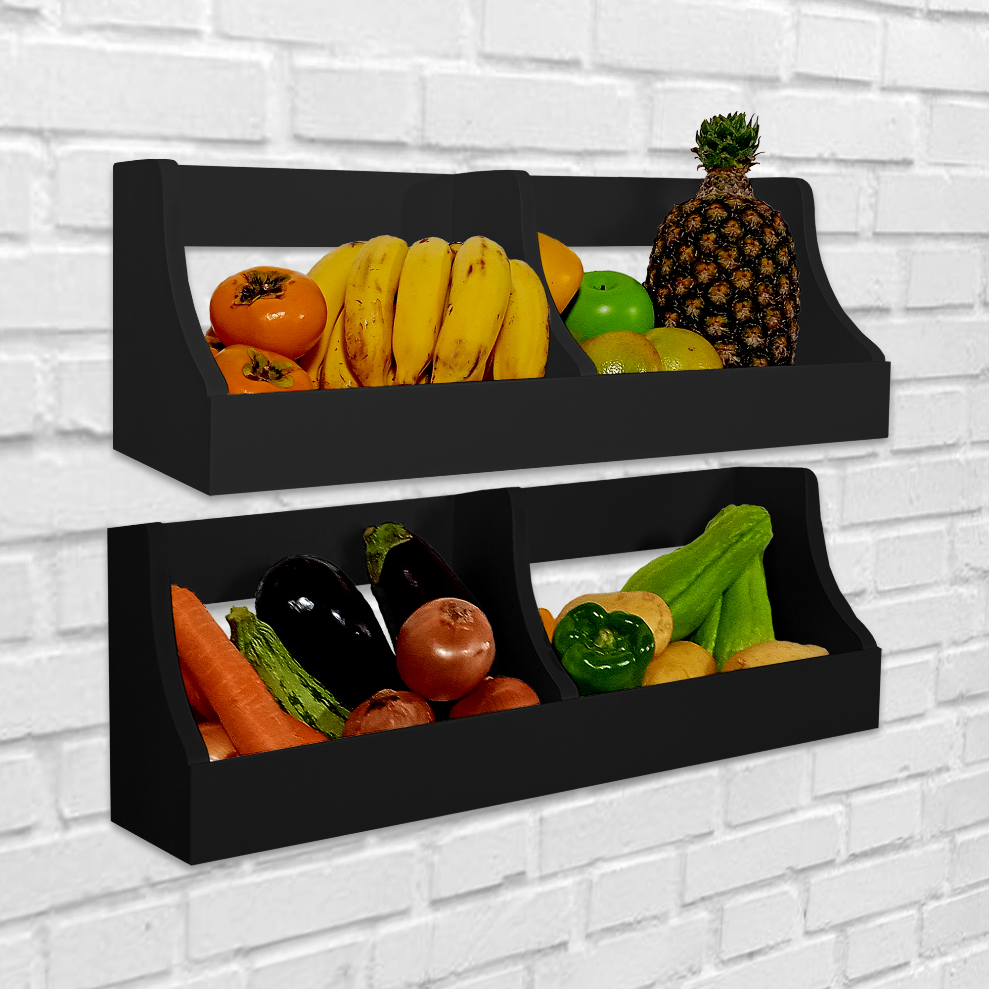Fruteira Suspensa de Parede Prateleira Porta Legumes Cozinha em Madeira Preto Laca