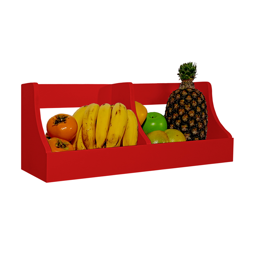 Fruteira Suspensa de Parede Prateleira Porta Legumes Cozinha em Madeira Vermelho Laca