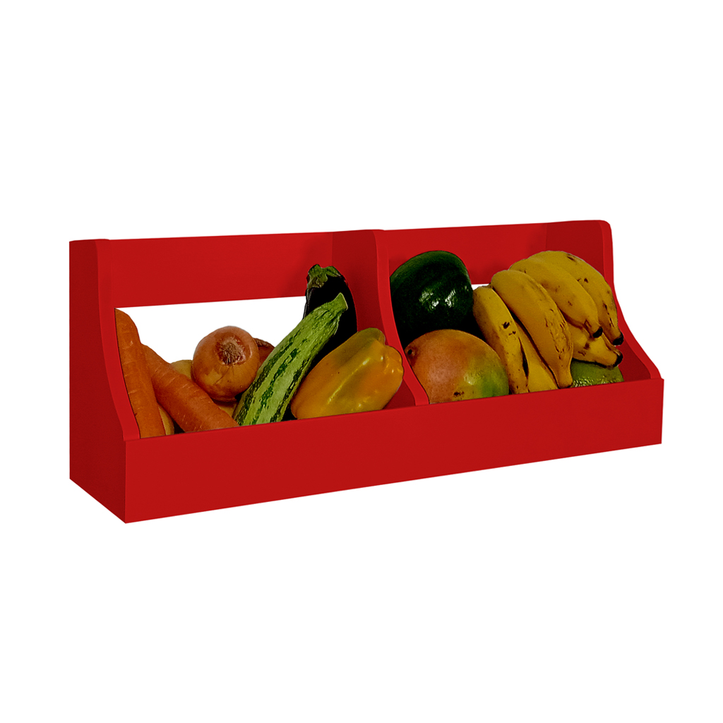 Fruteira Suspensa de Parede Prateleira Porta Legumes Cozinha em Madeira Vermelho Laca