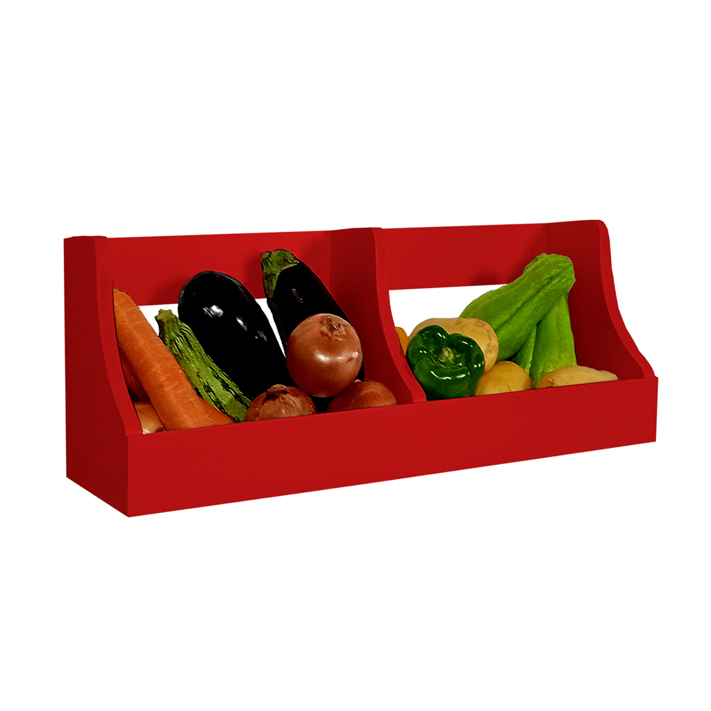 Fruteira Suspensa de Parede Prateleira Porta Legumes Cozinha em Madeira Vermelho Laca