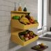 Fruteira Suspensa de Parede com Painel Porta Legumes Cozinha em Madeira Amarelo Laca