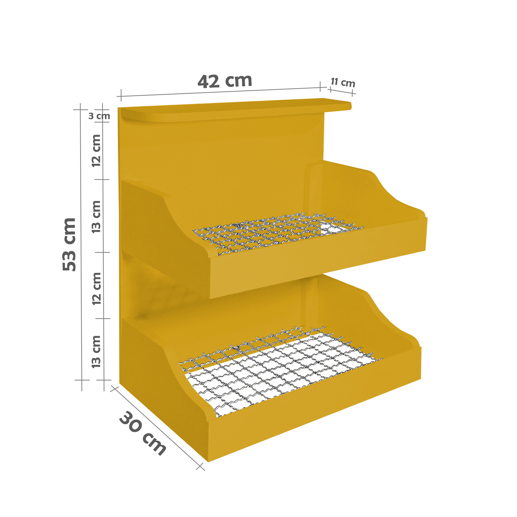 Fruteira Suspensa de Parede com Painel Porta Legumes Cozinha em Madeira Amarelo Laca
