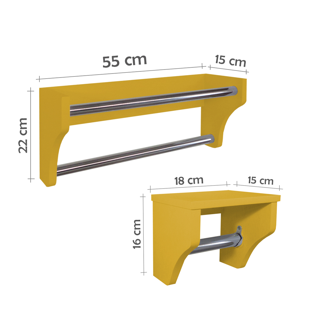 Kit Acessórios para Banheiro Conjunto 2 peças Porta Toalhas Papel Higiênico Amarelo Laca