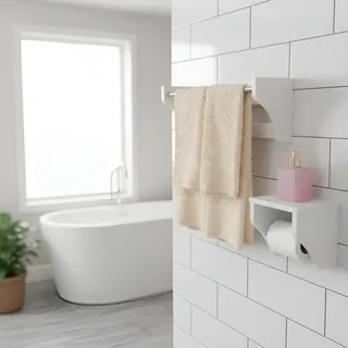 Kit Acessórios para Banheiro Conjunto 2 peças Porta Toalhas Papel Higiênico Branco Laca