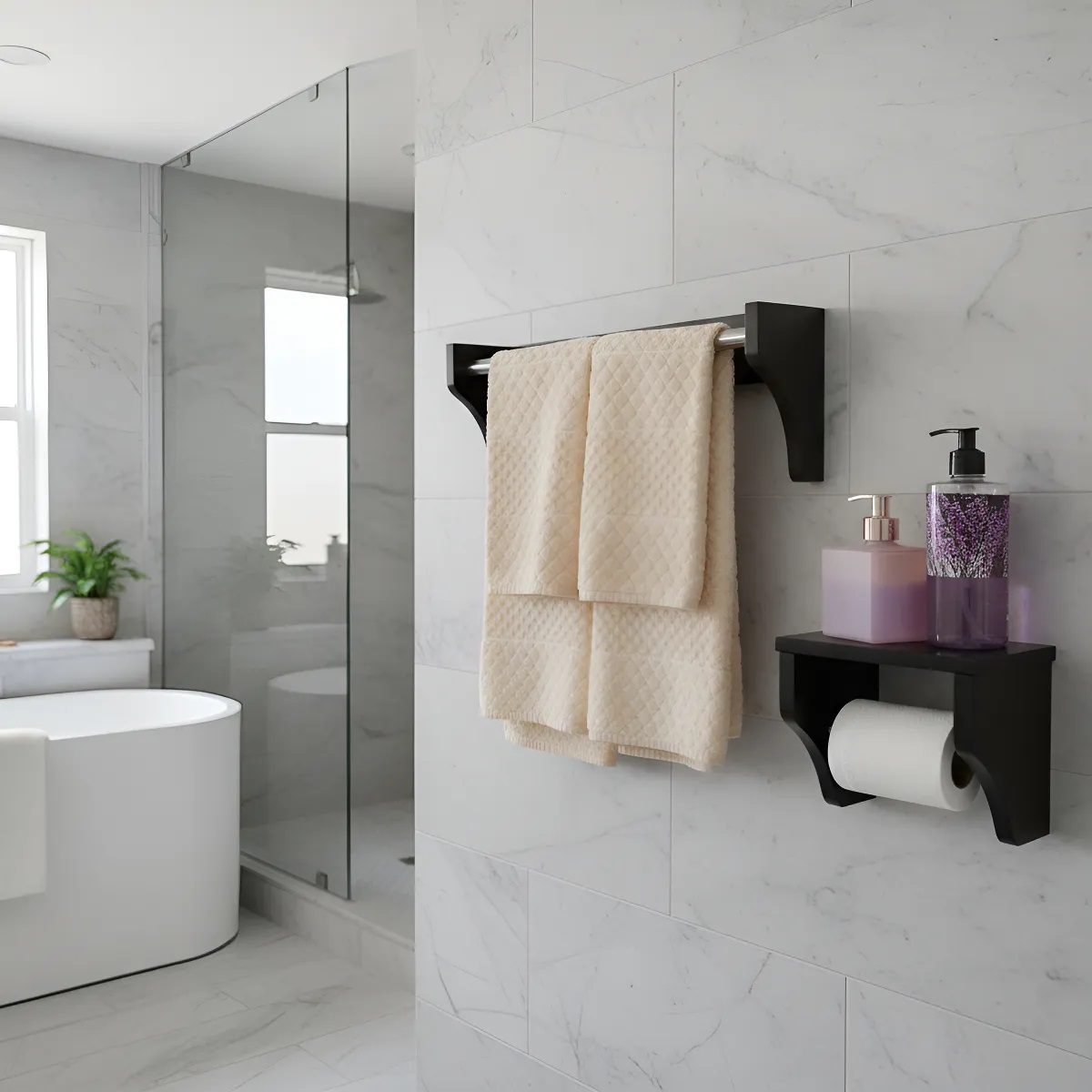 Kit Acessórios para Banheiro Conjunto 2 peças Porta Toalhas Papel Higiênico Preto Laca