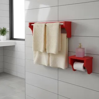 Kit Acessórios para Banheiro Conjunto 2 peças Porta Toalhas Papel Higiênico Vermelho Laca