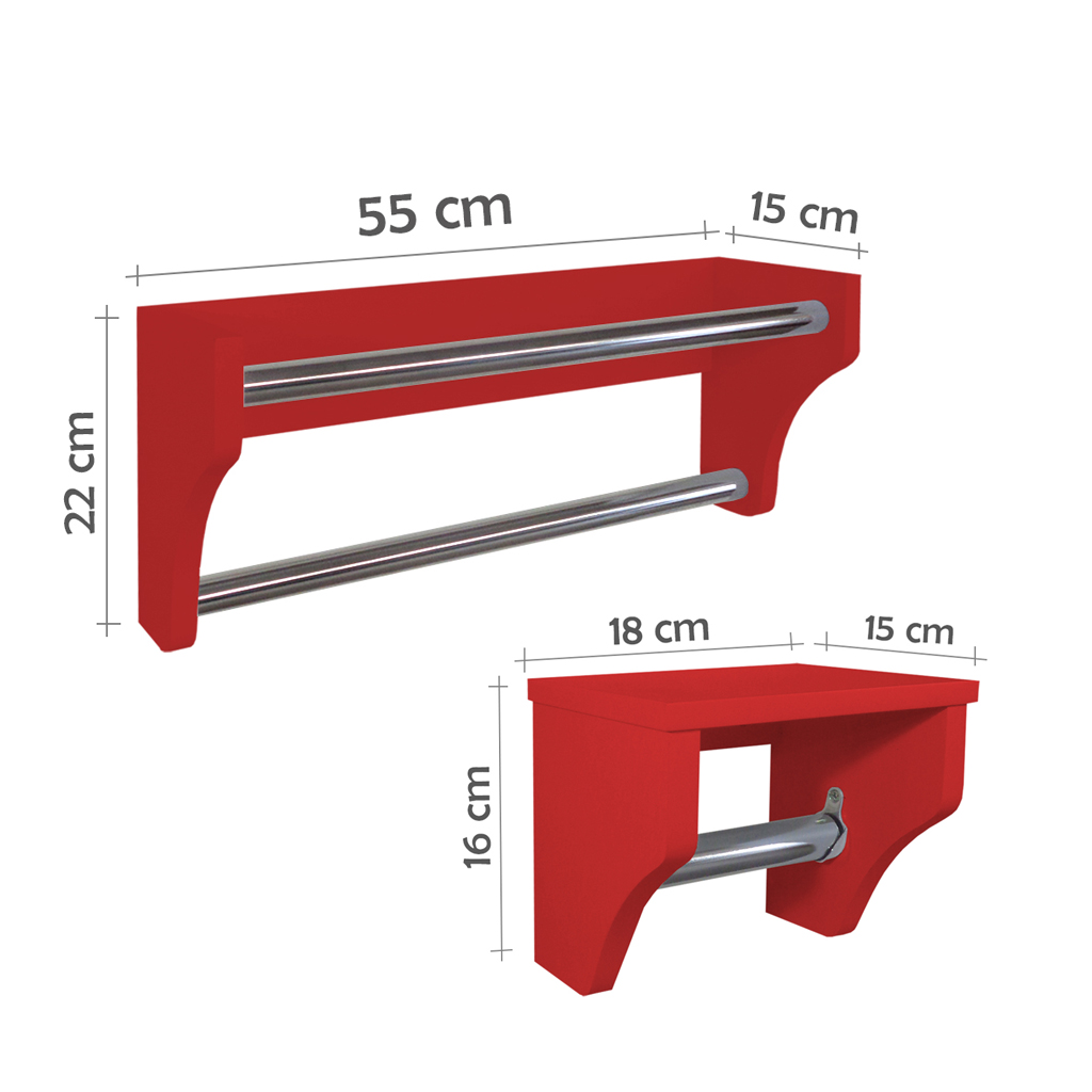 Kit Acessórios para Banheiro Conjunto 2 peças Porta Toalhas Papel Higiênico Vermelho Laca