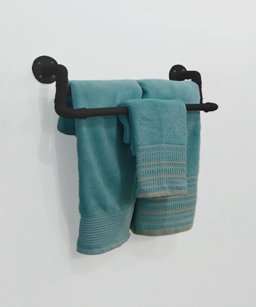 Kit Acessórios para Banheiro Conjunto 3 peças Porta Toalhas Papel Cabideiro Estilo Industrial Preto Laca