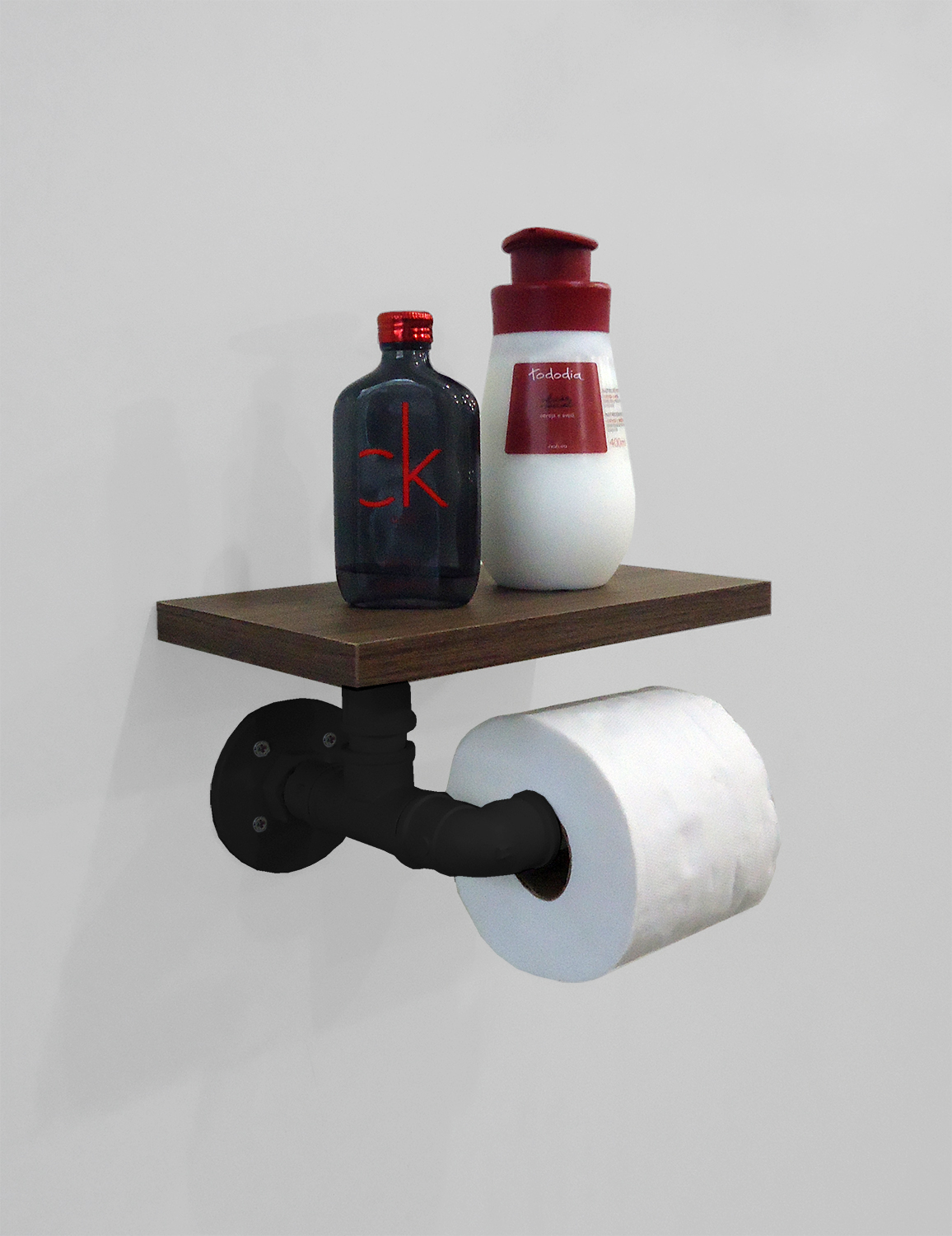 Kit Acessórios para Banheiro Conjunto 3 peças Porta Toalhas Papel Cabideiro Estilo Industrial Preto Laca