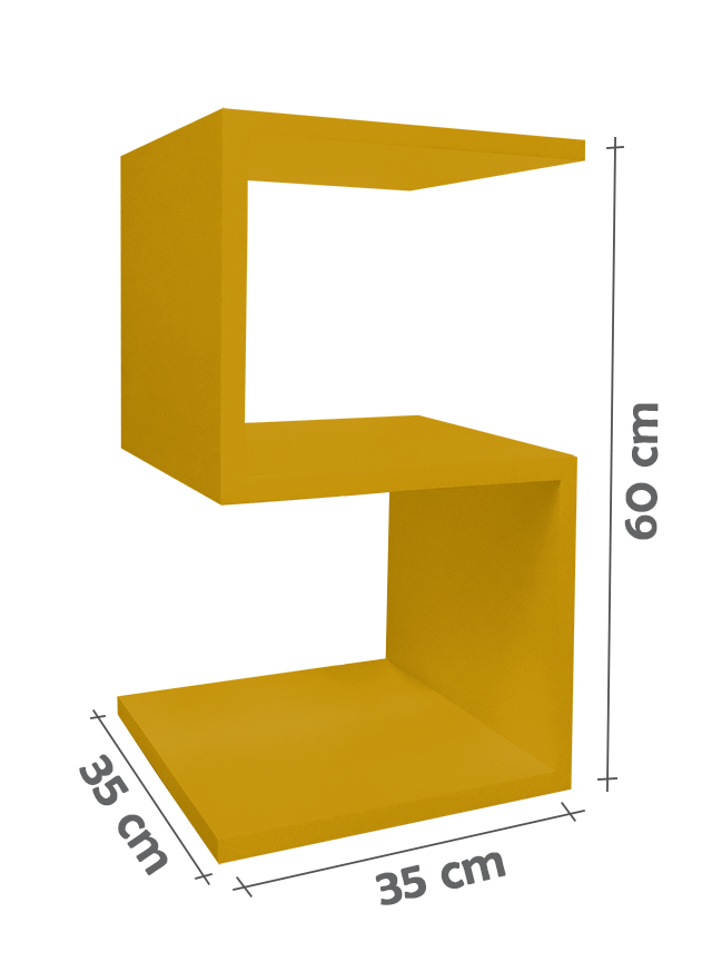 Mesa "S" Lateral de Apoio ou Mesa de Cabeceira Amarelo Laca