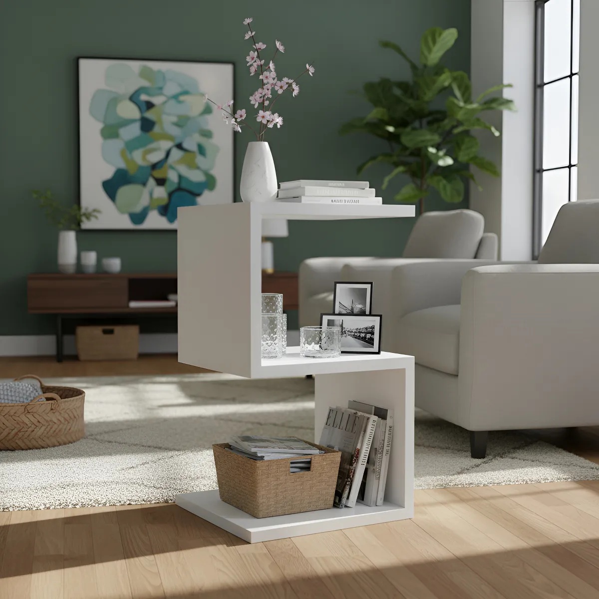 Mesa "S" Lateral de Apoio ou Mesa de Cabeceira Branco Laca