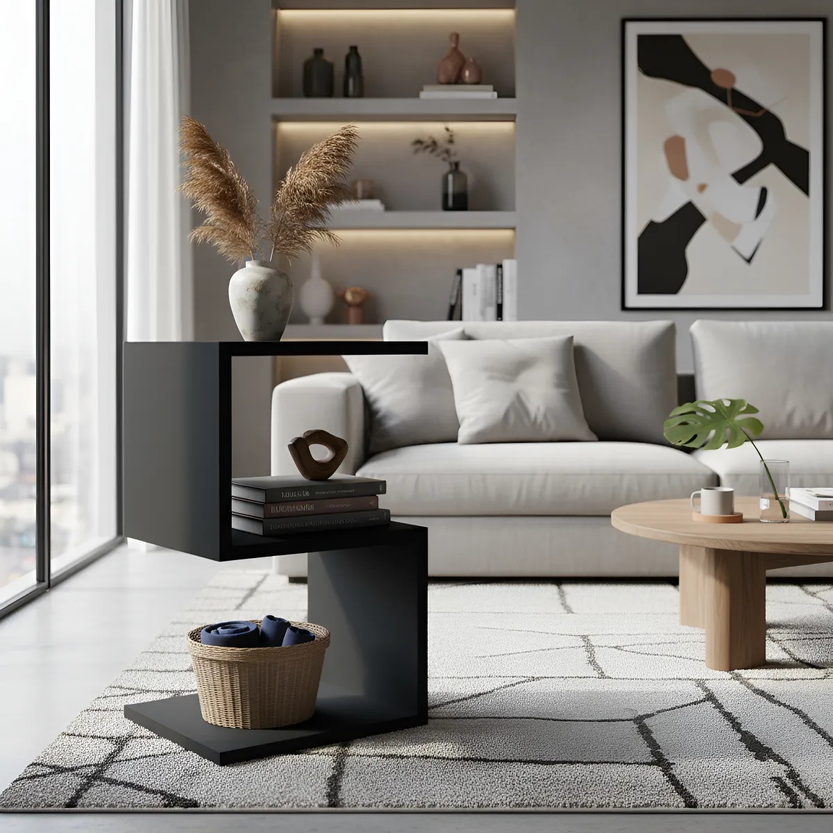 Mesa "S" Lateral de Apoio ou Mesa de Cabeceira Preto Laca