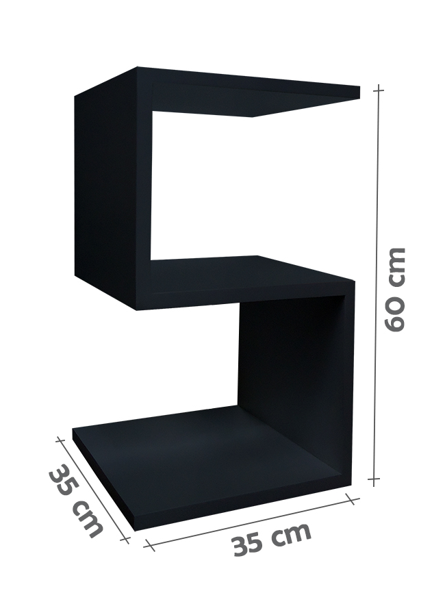 Mesa "S" Lateral de Apoio ou Mesa de Cabeceira Preto Laca