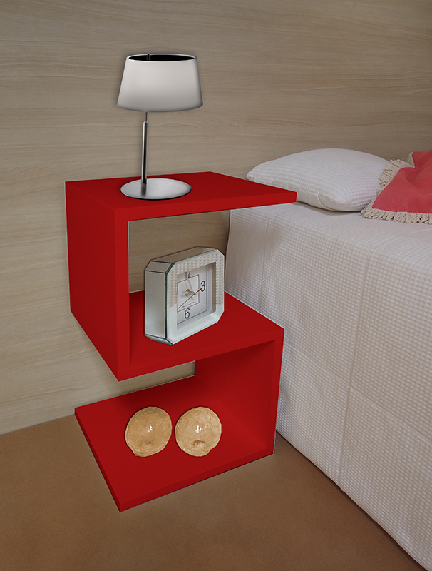 Mesa "S" Lateral de Apoio ou Mesa de Cabeceira Vermelho Laca