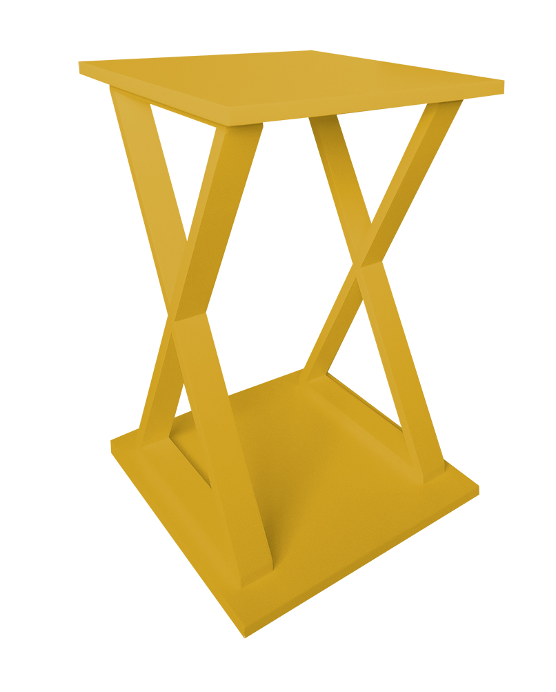 Mesa "X" Lateral de Apoio ou Mesa de Cabeceira Amarelo Laca