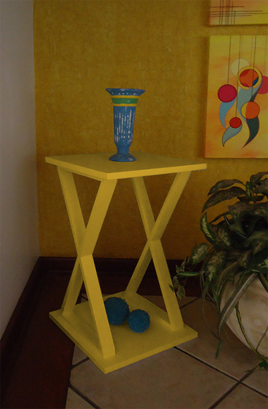 Mesa "X" Lateral de Apoio ou Mesa de Cabeceira Amarelo Laca
