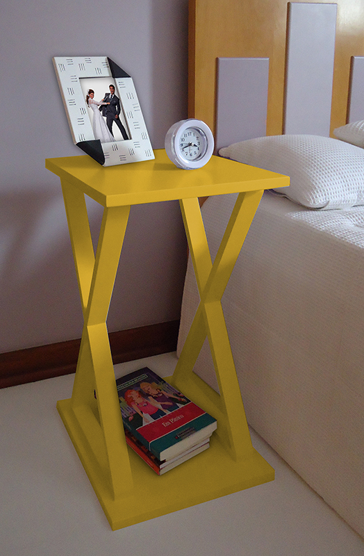 Mesa "X" Lateral de Apoio ou Mesa de Cabeceira Amarelo Laca