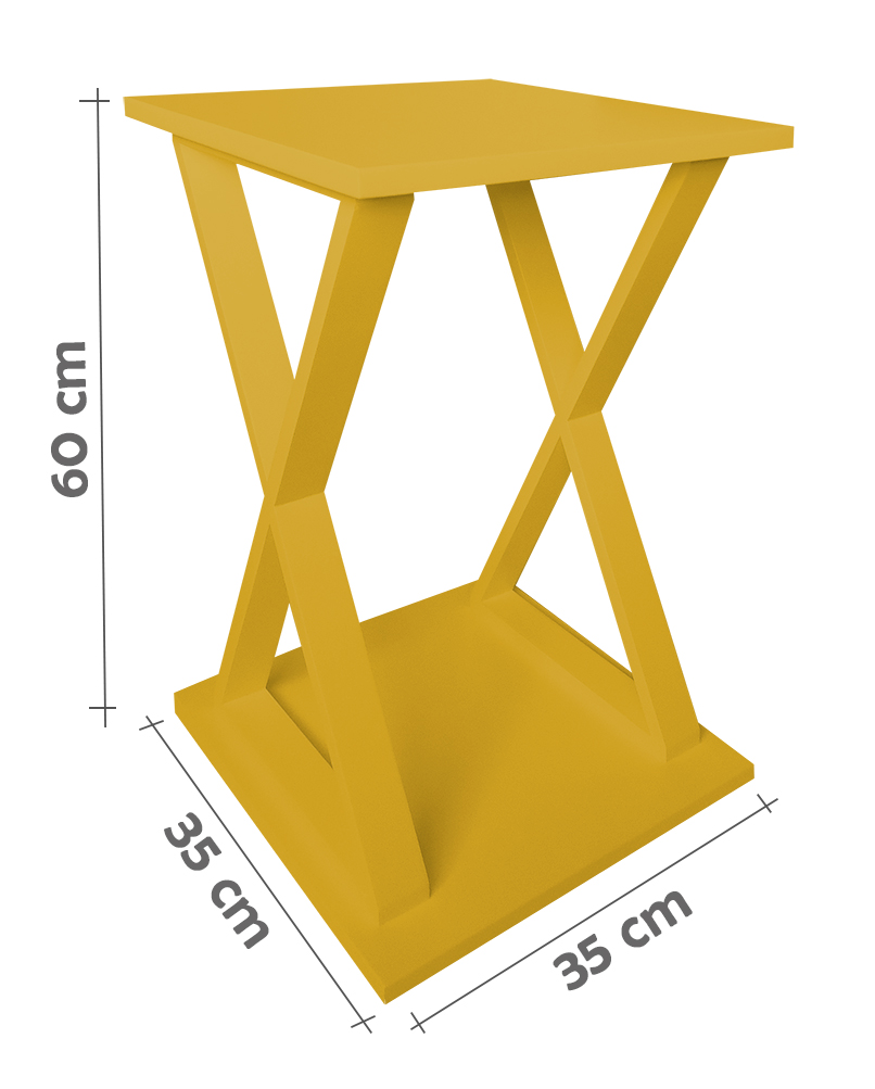 Mesa "X" Lateral de Apoio ou Mesa de Cabeceira Amarelo Laca