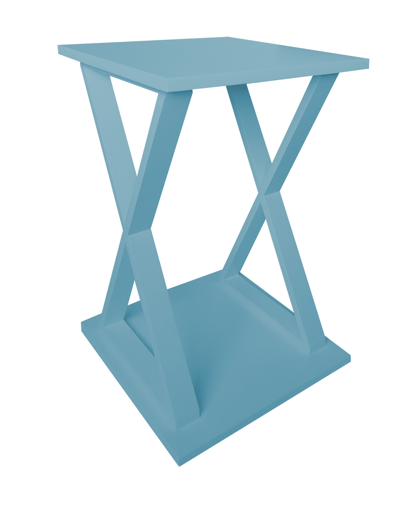 Mesa "X" Lateral de Apoio ou Mesa de Cabeceira Azul Laca