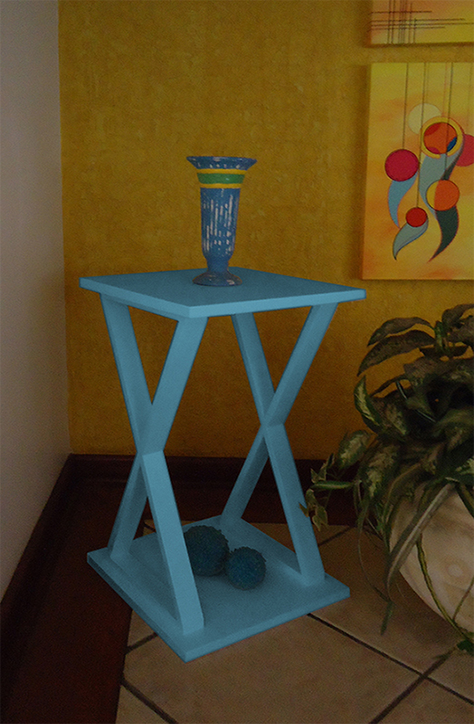 Mesa "X" Lateral de Apoio ou Mesa de Cabeceira Azul Laca