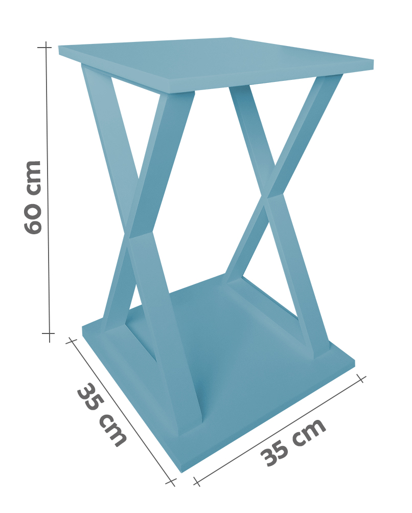 Mesa "X" Lateral de Apoio ou Mesa de Cabeceira Azul Laca