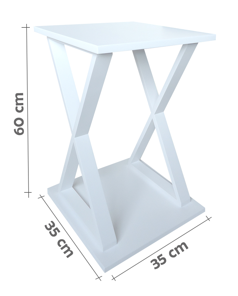 Mesa "X" Lateral de Apoio ou Mesa de Cabeceira Branco Laca