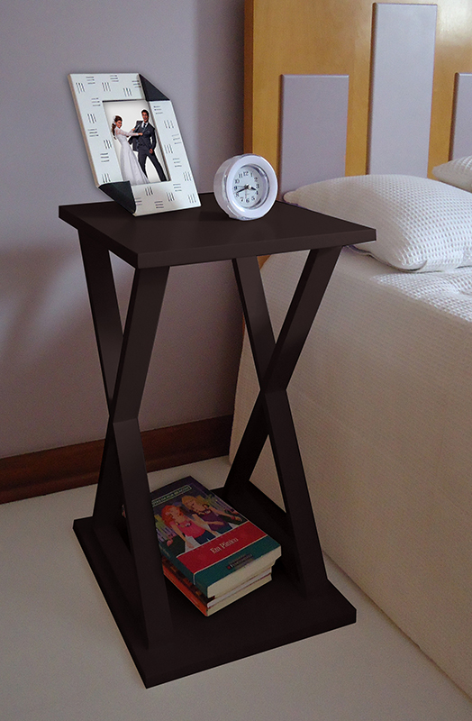 Mesa "X" Lateral de Apoio ou Mesa de Cabeceira Preto Laca
