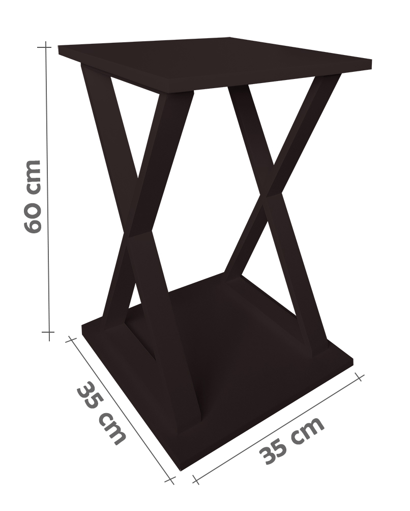 Mesa "X" Lateral de Apoio ou Mesa de Cabeceira Preto Laca