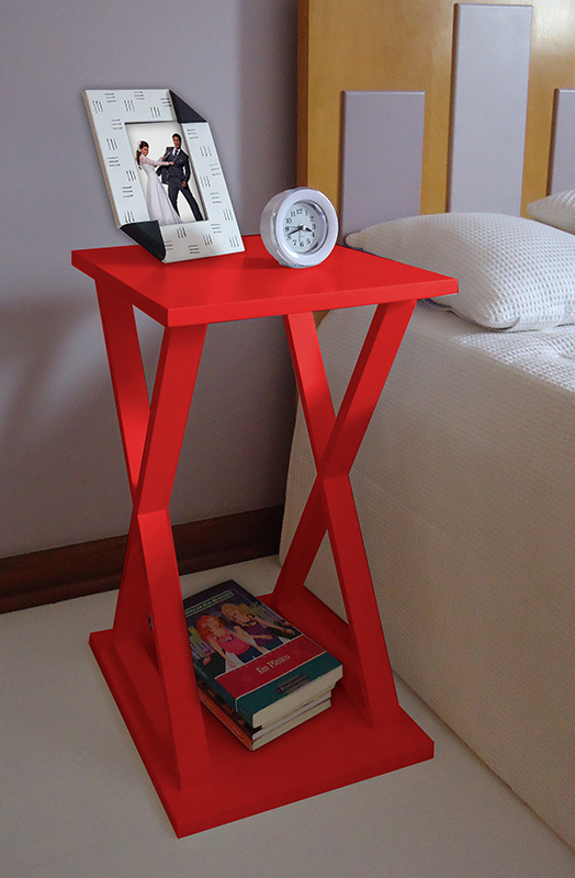Mesa "X" Lateral de Apoio ou Mesa de Cabeceira Vermelho Laca
