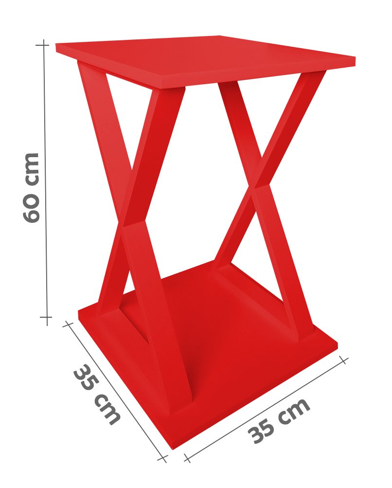 Mesa "X" Lateral de Apoio ou Mesa de Cabeceira Vermelho Laca