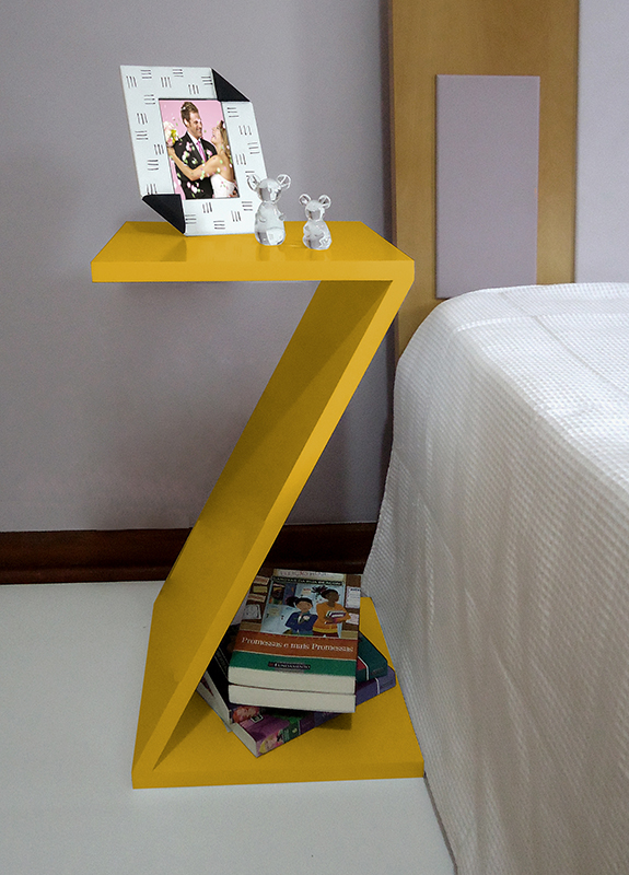 Mesa "Z" Lateral de Apoio ou Mesa de Cabeceira Amarelo Laca