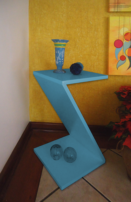 Mesa "Z" Lateral de Apoio ou Mesa de Cabeceira Azul Laca