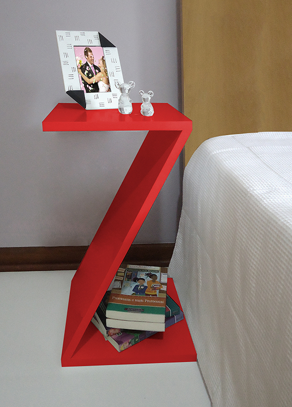 Mesa "Z" Lateral de Apoio ou Mesa de Cabeceira Vermelho Laca