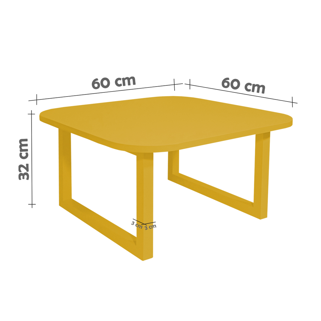 Mesa De Centro Lateral De Apoio Para Sala Estar Square Amarelo Laca